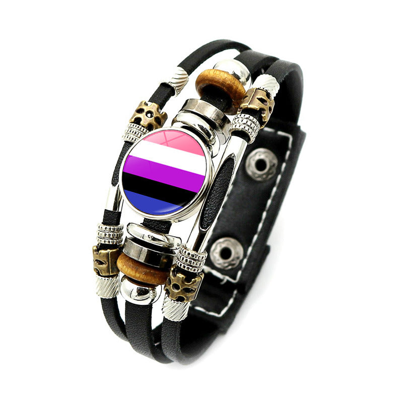 Pulsera de tejido de cuentas de cuero de cuero arcoiris al por mayor
